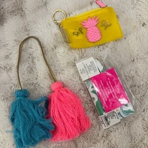 Lilly Pulitzer coin purse, tassels, luggage tag